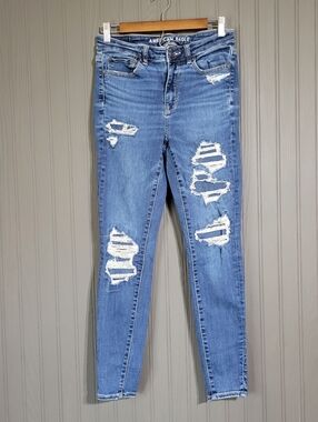 American Eagle Denim Jeans Stretch Hi-Rise Jegging Distressed Blue Women's 6